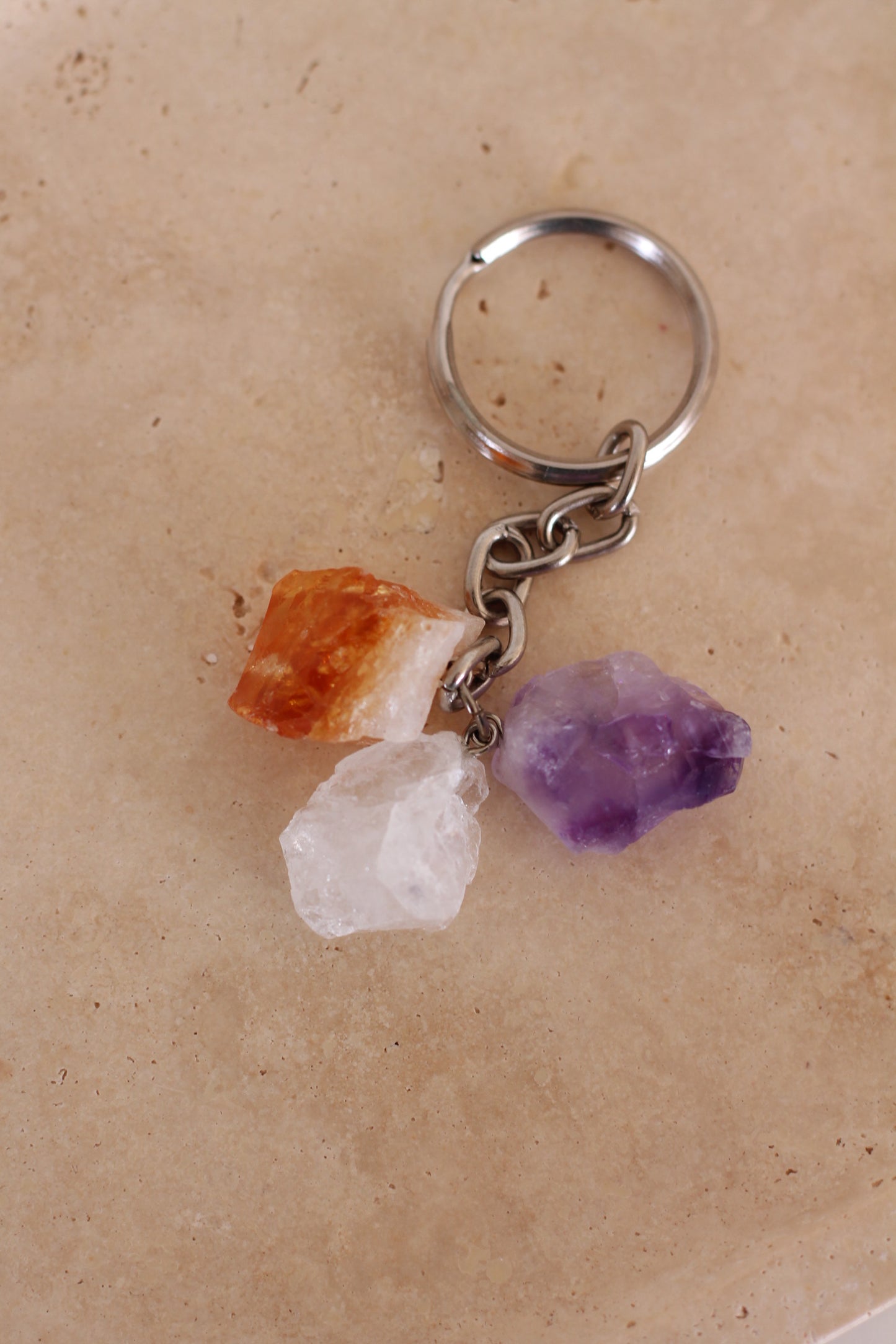 Sleutelhanger Bergkristal x Citrien x Amethist