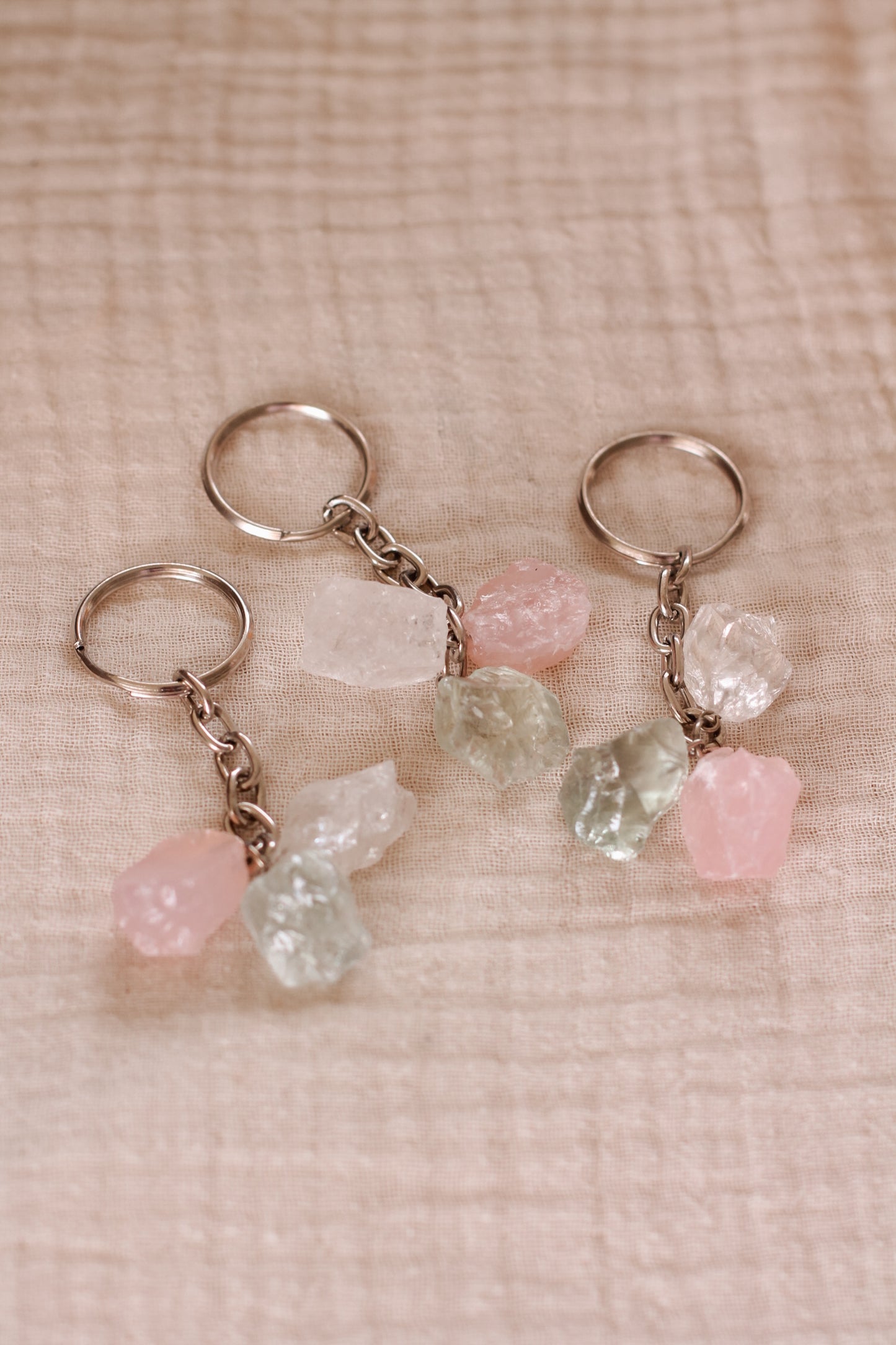 Sleutelhanger Bergkristal x Rozenkwarts x Prasioliet