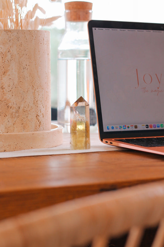 Foto van de Natuur Citrien tower AA+, naast een laptop.